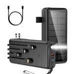 boogostore Portable Charger with Built in Cable and Wall Plug 50000mAh PD30W Fast Charging Solar Power Bank with 5 Output & 2 Input Dual LED Flashlights Phone Holder External Battery Pack (Black)