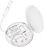 Multi USB Charging Adapter Cable Kit, USB C to Ios Device for Travel, Conversion Set USB a & Type C to Male Micro /Type C/Ios Device, Data Transfer, Card Storage, Tray Eject Pin, Phone Holder (White)