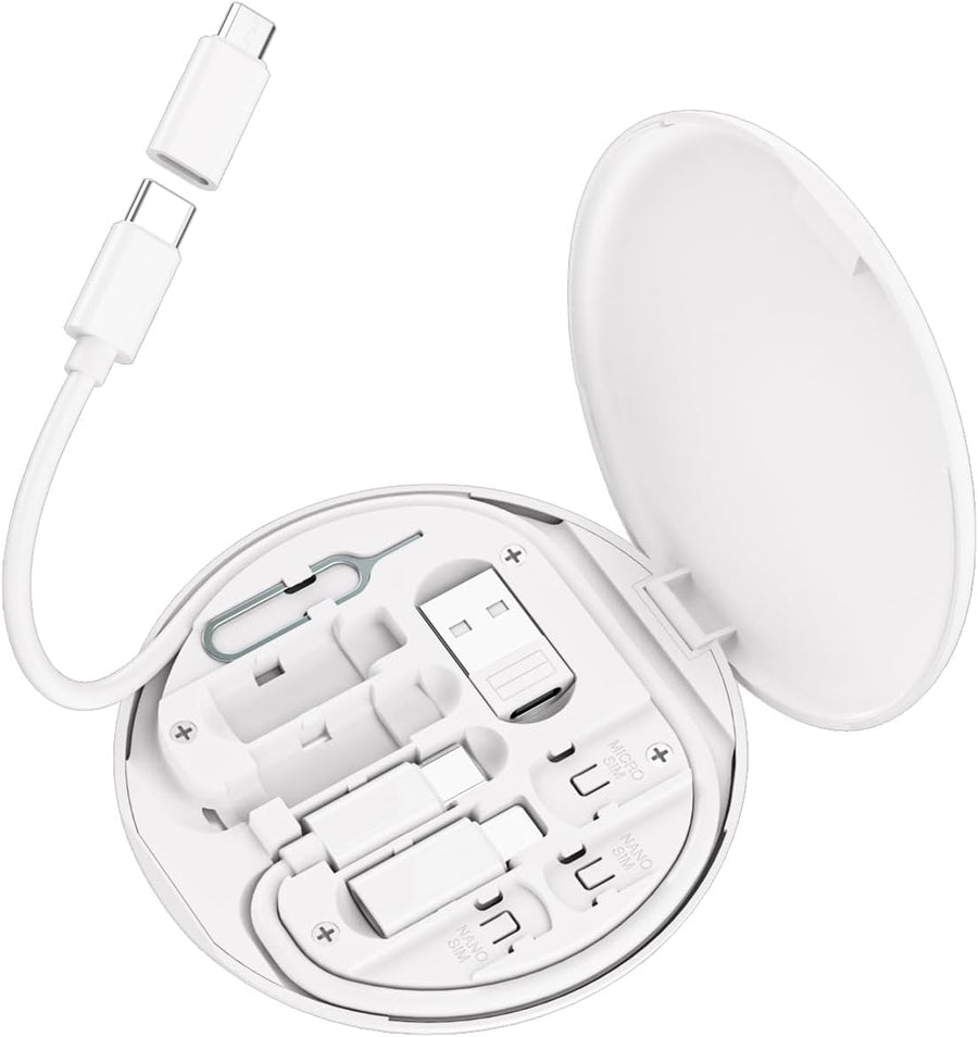 Multi USB Charging Adapter Cable Kit, USB C to Ios Device for Travel, Conversion Set USB a & Type C to Male Micro /Type C/Ios Device, Data Transfer, Card Storage, Tray Eject Pin, Phone Holder (White)