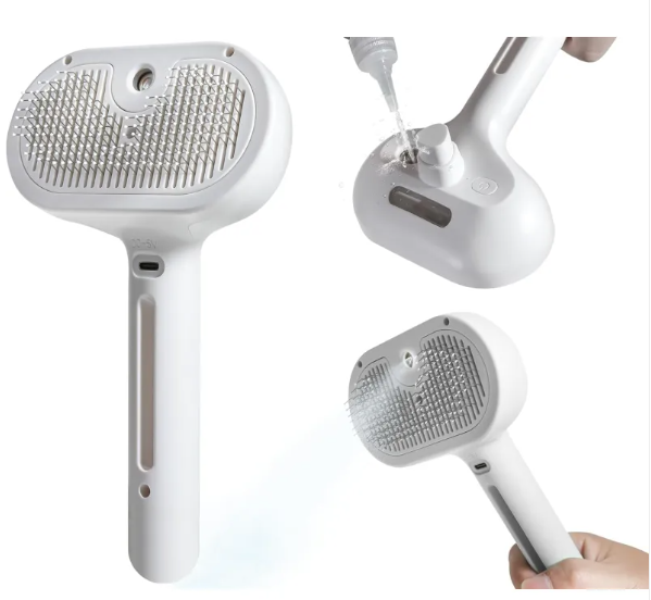 Pet Hair Spray Brush - self-cleaning grooming brush for cats and dogs